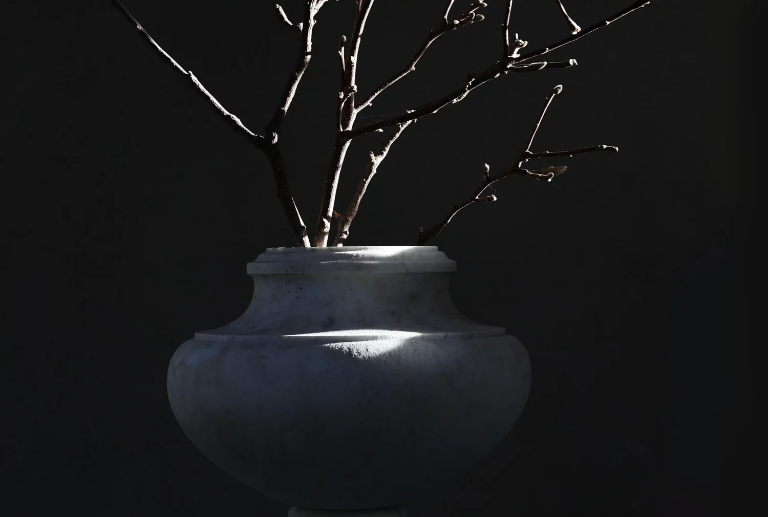 Detail: wit marmer met tijdsdoorleefde patina op antieke urn, close-up oppervlak